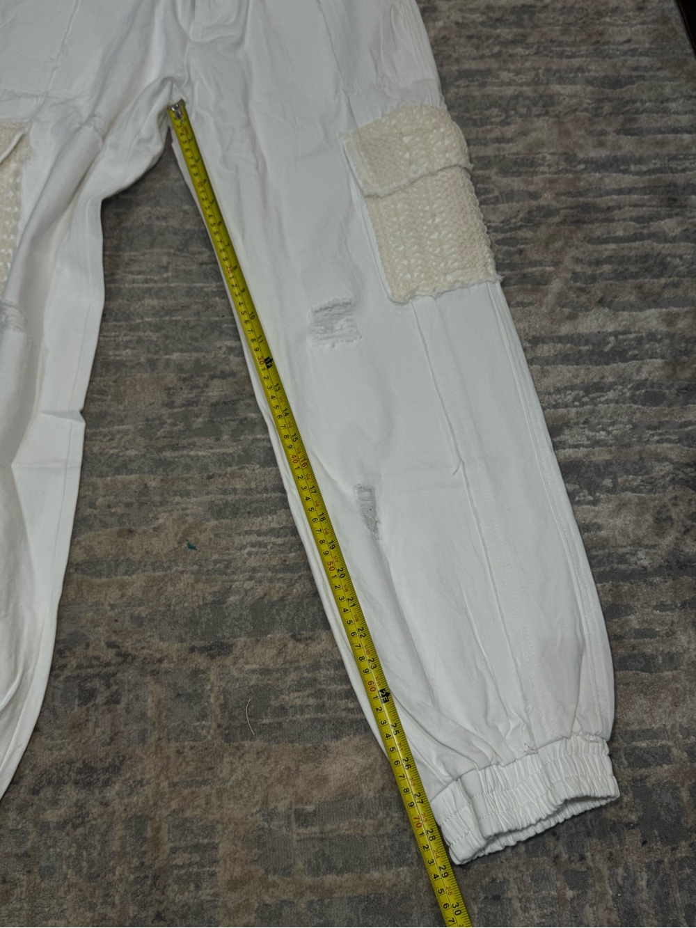 ▫️🌻 NEW POL BESTSELLER! White distressed lounge crotchet pocket cargo joggers🌻▫️ - Picture 11 of 11